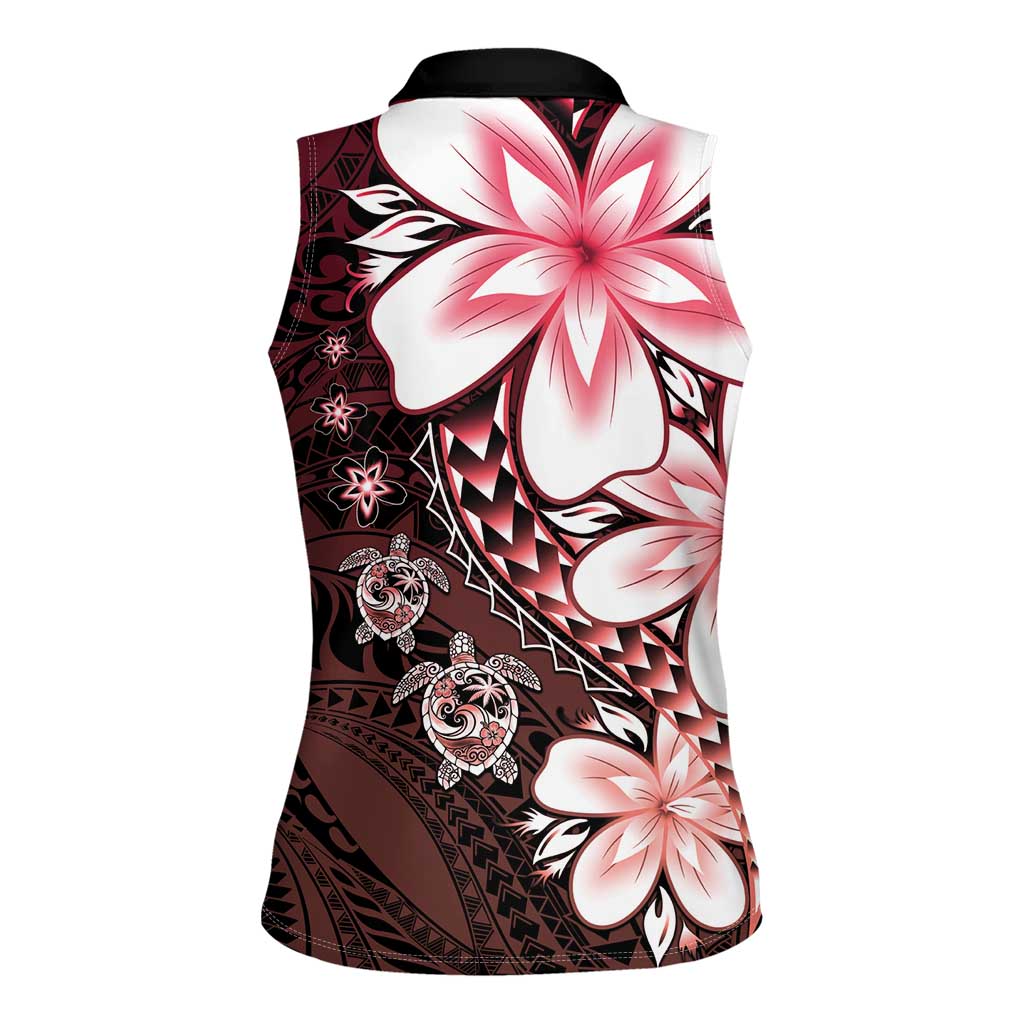 Polynesia Romantic Valentine Women Sleeveless Polo Shirt Sea Turtle Couple With Red Gradient Plumeria LT05 - Polynesian Pride