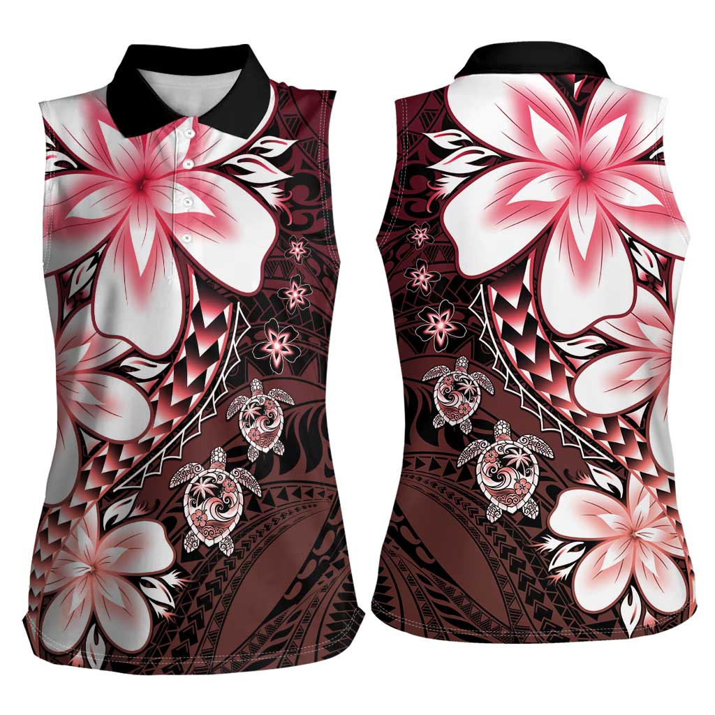 Polynesia Romantic Valentine Women Sleeveless Polo Shirt Sea Turtle Couple With Red Gradient Plumeria LT05 - Polynesian Pride