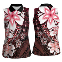 Polynesia Romantic Valentine Women Sleeveless Polo Shirt Sea Turtle Couple With Red Gradient Plumeria LT05 - Polynesian Pride