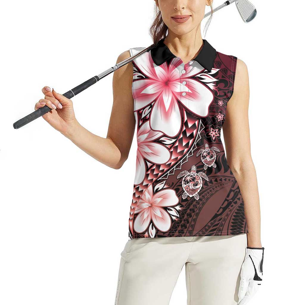 Polynesia Romantic Valentine Women Sleeveless Polo Shirt Sea Turtle Couple With Red Gradient Plumeria LT05 - Polynesian Pride