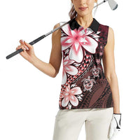 Polynesia Romantic Valentine Women Sleeveless Polo Shirt Sea Turtle Couple With Red Gradient Plumeria LT05 - Polynesian Pride