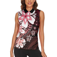 Polynesia Romantic Valentine Women Sleeveless Polo Shirt Sea Turtle Couple With Red Gradient Plumeria LT05 - Polynesian Pride
