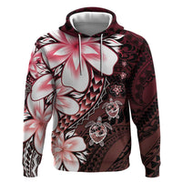 Polynesia Romantic Valentine Zip Hoodie Sea Turtle Couple With Red Gradient Plumeria LT05 Pullover Hoodie Red - Polynesian Pride
