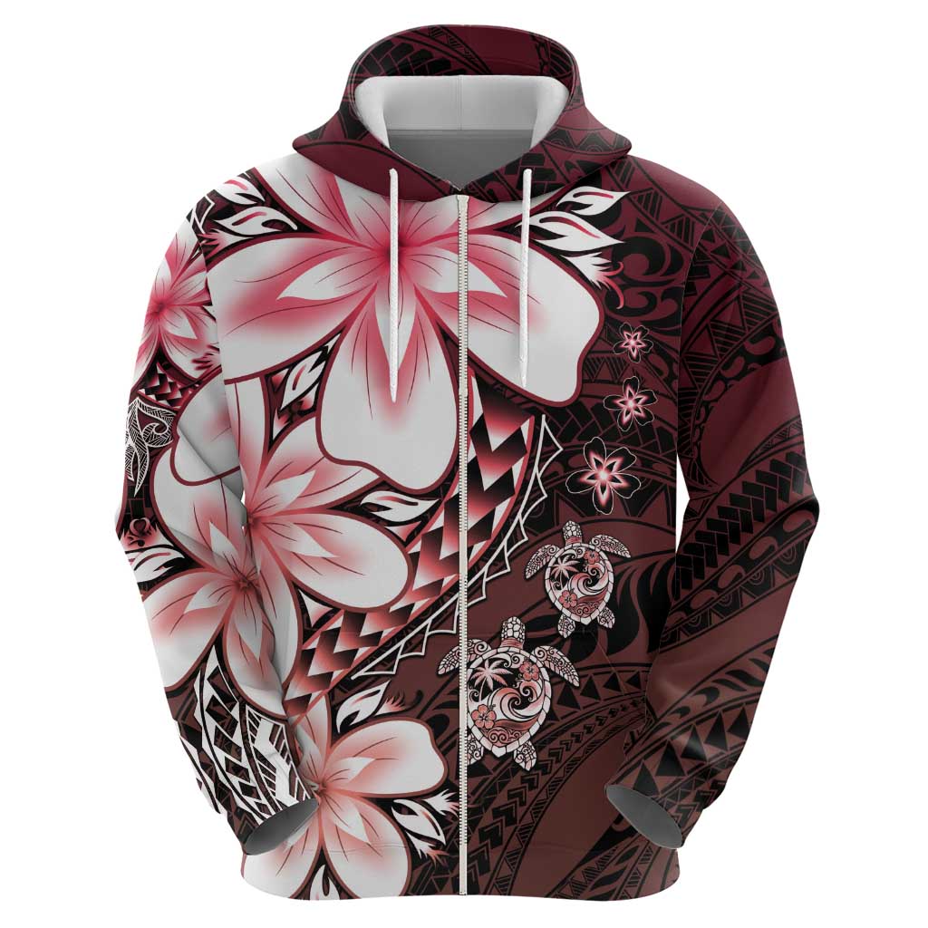 Polynesia Romantic Valentine Zip Hoodie Sea Turtle Couple With Red Gradient Plumeria LT05 - Polynesian Pride