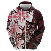 Polynesia Romantic Valentine Zip Hoodie Sea Turtle Couple With Red Gradient Plumeria LT05 - Polynesian Pride