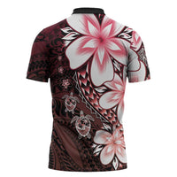 Polynesia Romantic Valentine Zipper Polo Shirt Sea Turtle Couple With Red Gradient Plumeria LT05 - Polynesian Pride