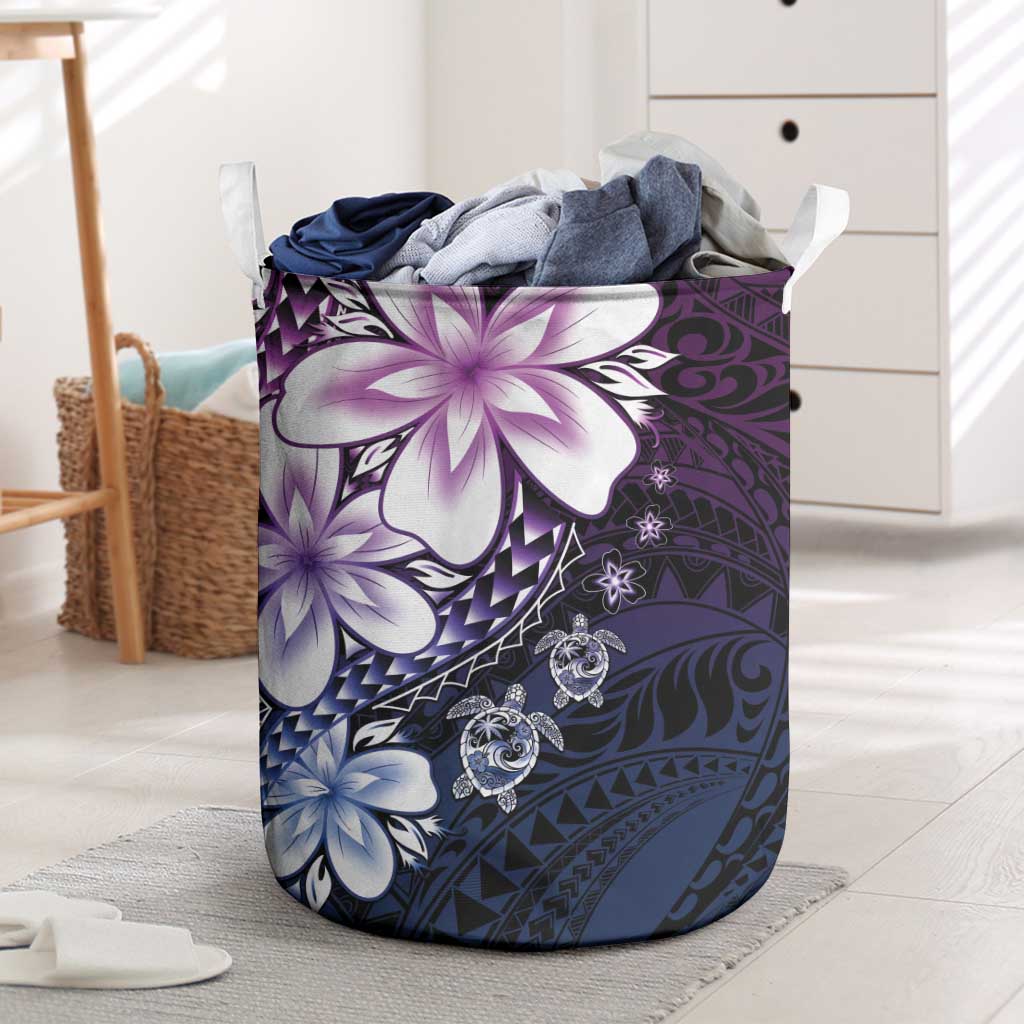 Polynesia Romantic Valentine Laundry Basket Sea Turtle Couple With Purple Gradient Plumeria LT05 Purple - Polynesian Pride