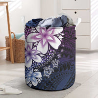 Polynesia Romantic Valentine Laundry Basket Sea Turtle Couple With Purple Gradient Plumeria LT05 Purple - Polynesian Pride