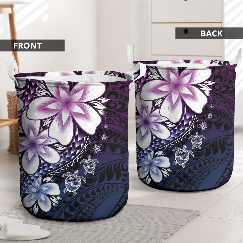 Polynesia Romantic Valentine Laundry Basket Sea Turtle Couple With Purple Gradient Plumeria LT05 - Polynesian Pride