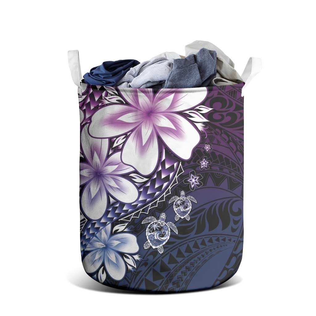 Polynesia Romantic Valentine Laundry Basket Sea Turtle Couple With Purple Gradient Plumeria LT05 - Polynesian Pride