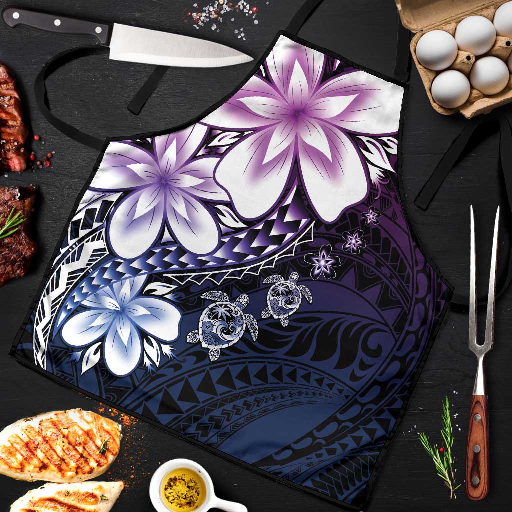 Polynesia Romantic Valentine Apron Sea Turtle Couple With Purple Gradient Plumeria LT05 Purple - Polynesian Pride