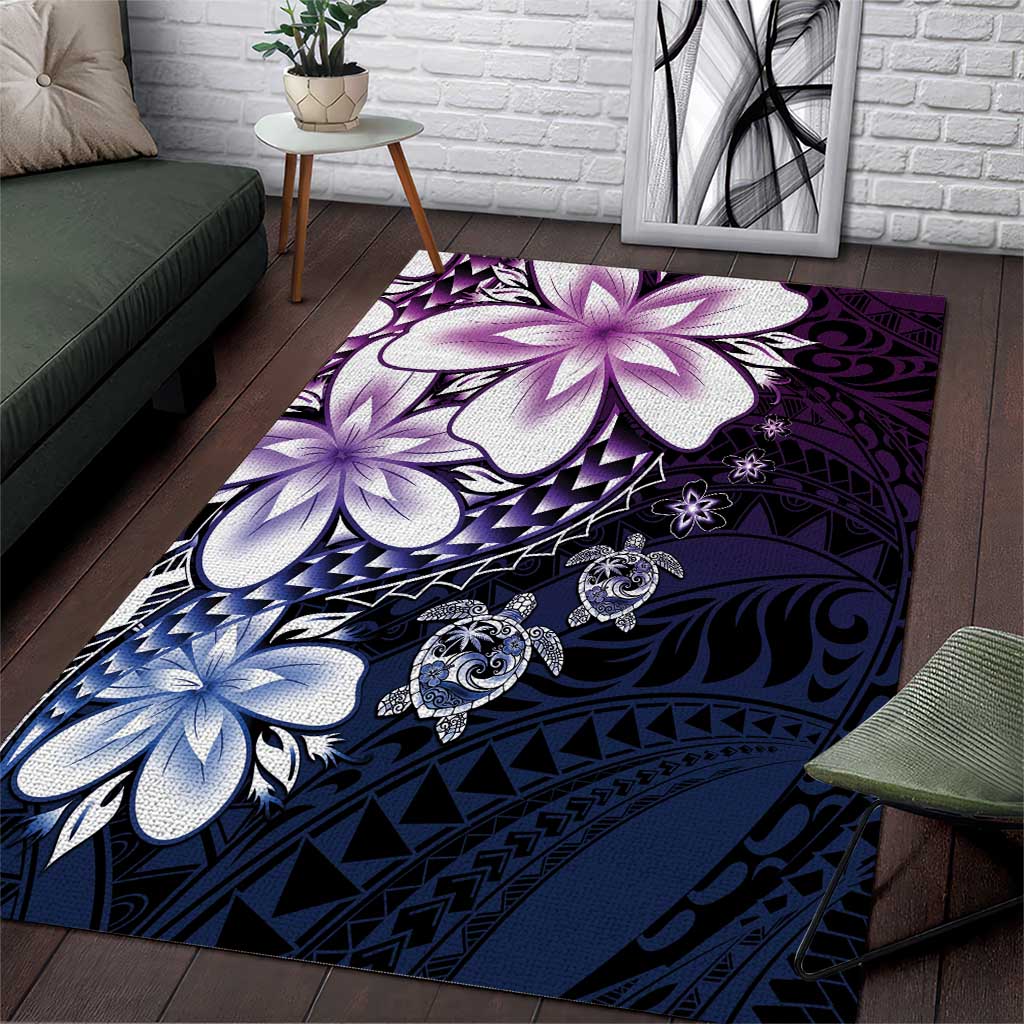 Polynesia Romantic Valentine Area Rug Sea Turtle Couple With Purple Gradient Plumeria