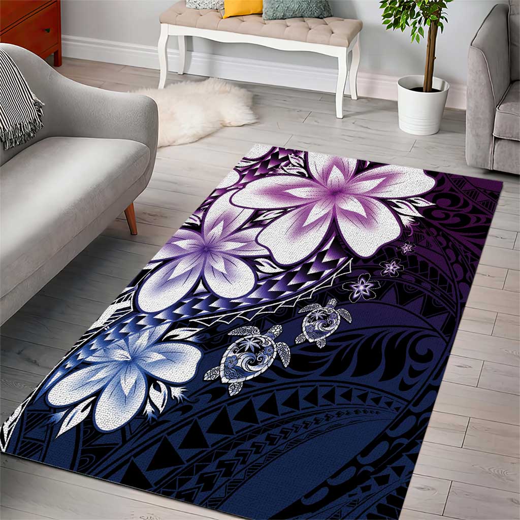 Polynesia Romantic Valentine Area Rug Sea Turtle Couple With Purple Gradient Plumeria
