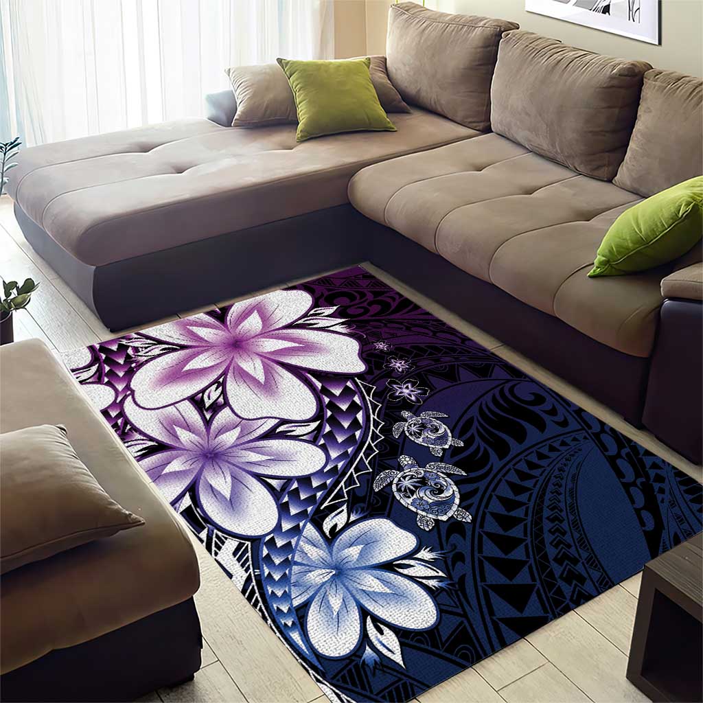 Polynesia Romantic Valentine Area Rug Sea Turtle Couple With Purple Gradient Plumeria