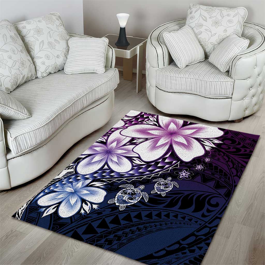 Polynesia Romantic Valentine Area Rug Sea Turtle Couple With Purple Gradient Plumeria