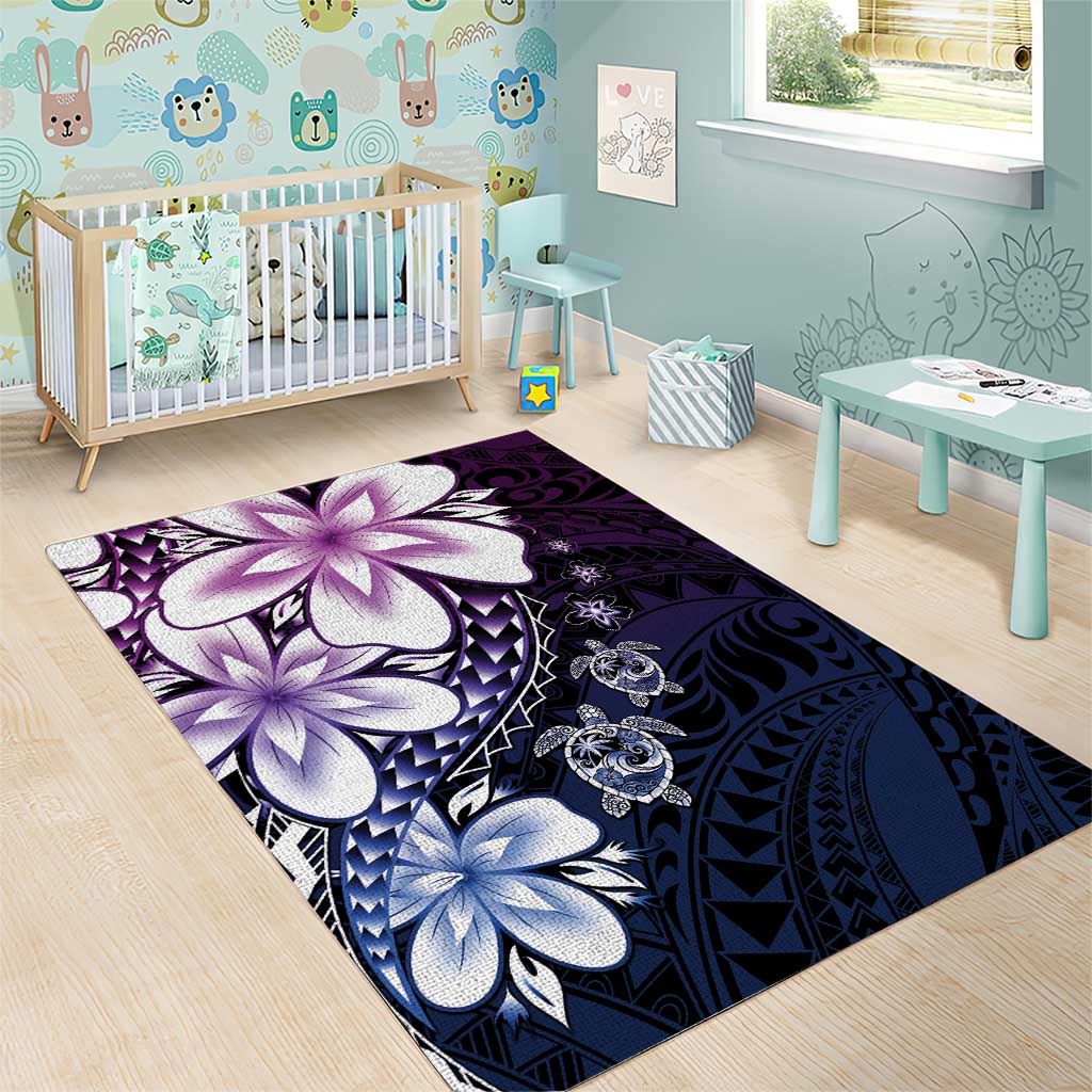 Polynesia Romantic Valentine Area Rug Sea Turtle Couple With Purple Gradient Plumeria