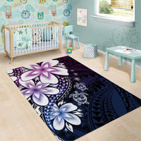 Polynesia Romantic Valentine Area Rug Sea Turtle Couple With Purple Gradient Plumeria
