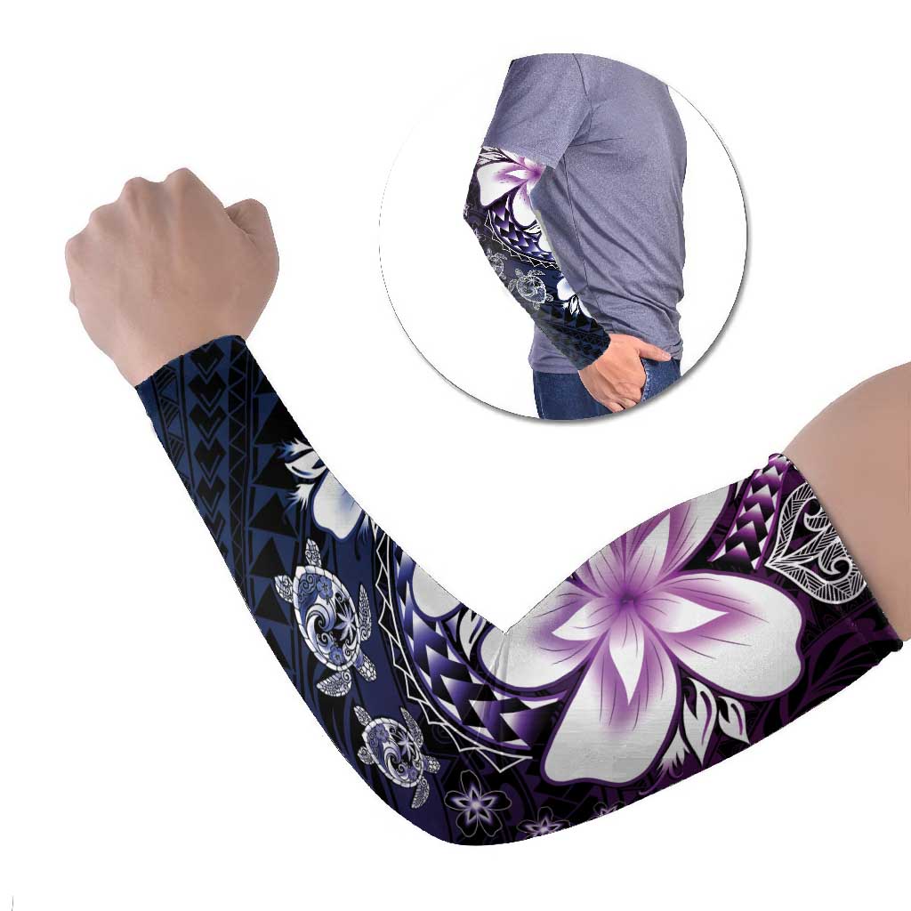 Polynesia Romantic Valentine Arm Sleeves Sea Turtle Couple With Purple Gradient Plumeria LT05 Set of 2 Purple - Polynesian Pride