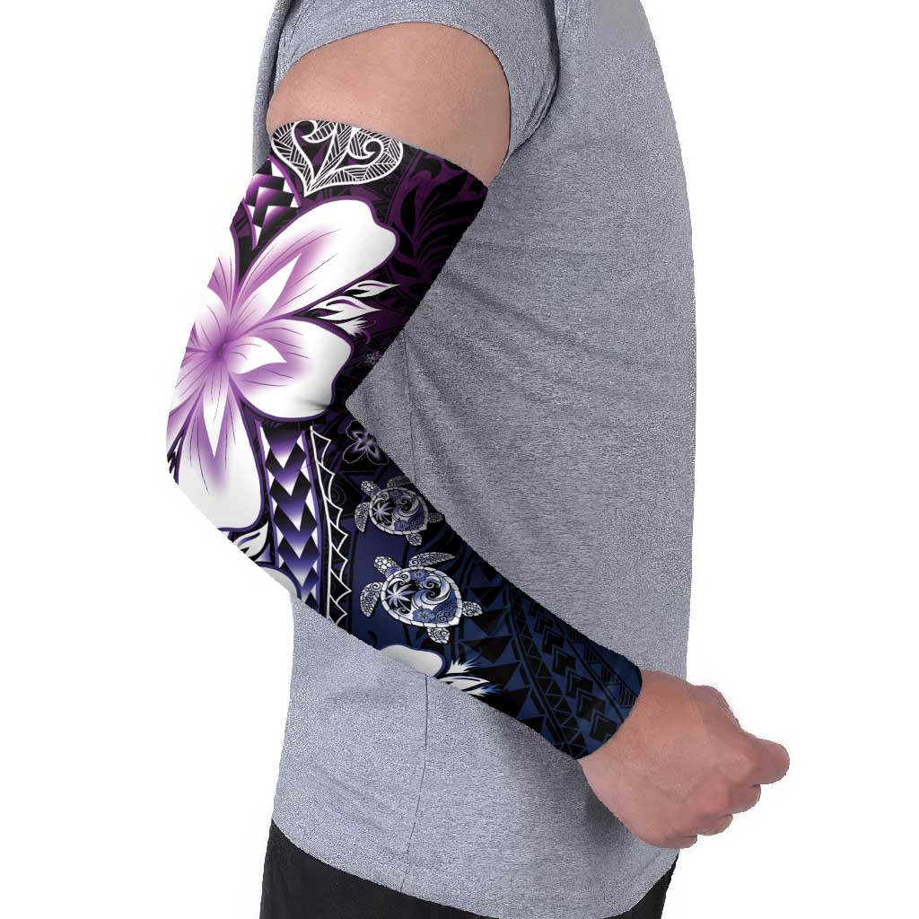 Polynesia Romantic Valentine Arm Sleeves Sea Turtle Couple With Purple Gradient Plumeria LT05 - Polynesian Pride