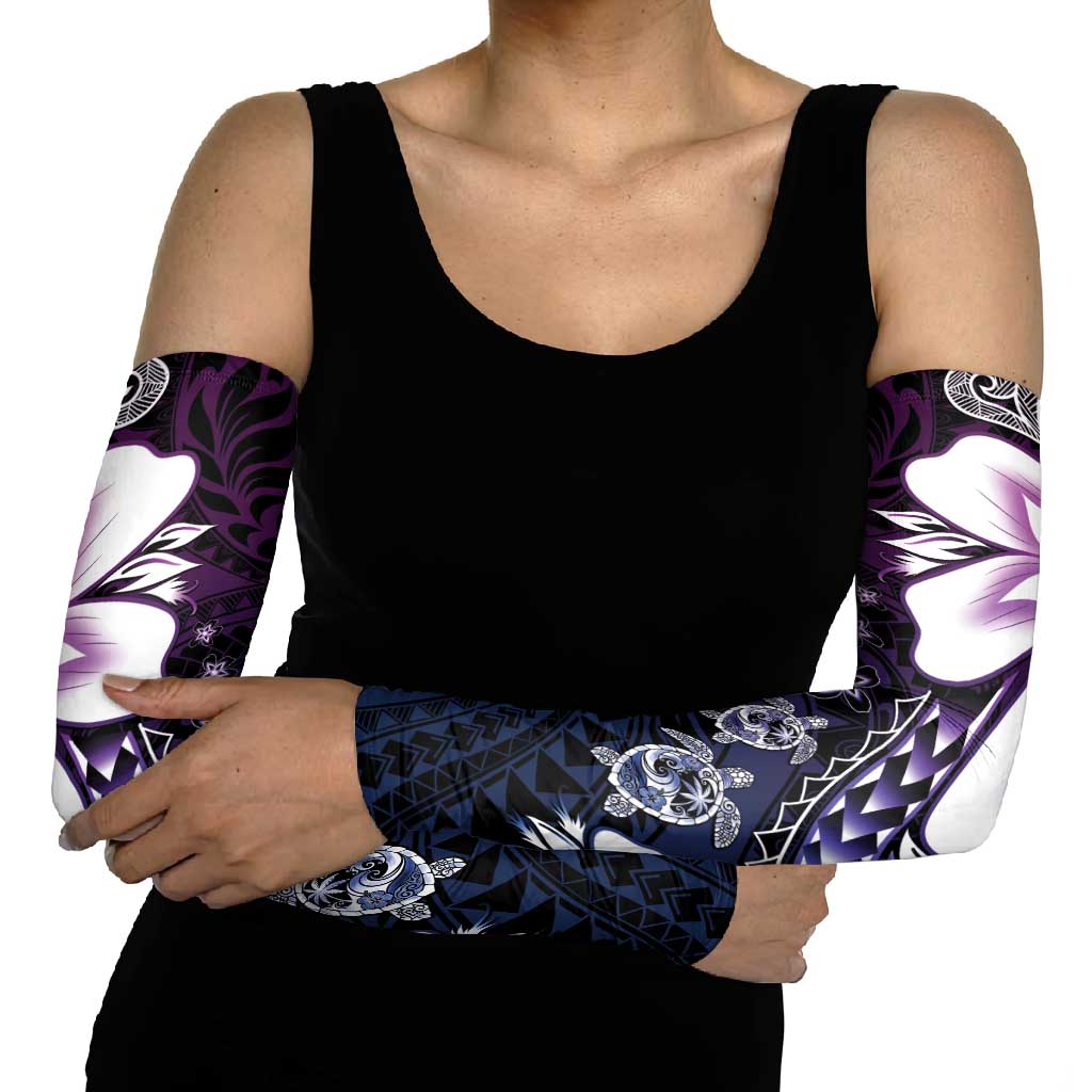 Polynesia Romantic Valentine Arm Sleeves Sea Turtle Couple With Purple Gradient Plumeria LT05 - Polynesian Pride