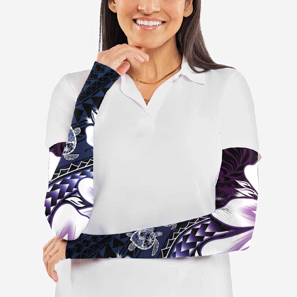 Polynesia Romantic Valentine Arm Sleeves Sea Turtle Couple With Purple Gradient Plumeria LT05 - Polynesian Pride