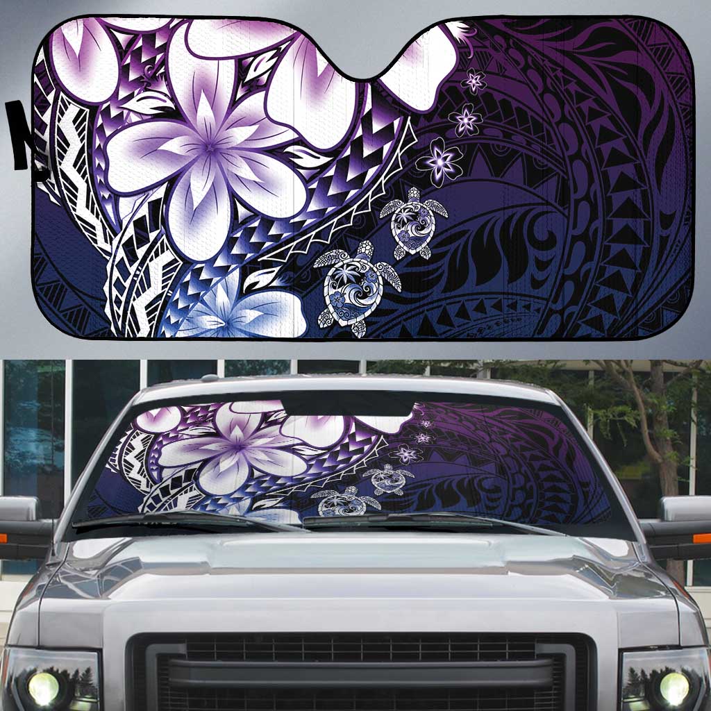 Polynesia Romantic Valentine Auto Sun Shade Sea Turtle Couple With Purple Gradient Plumeria