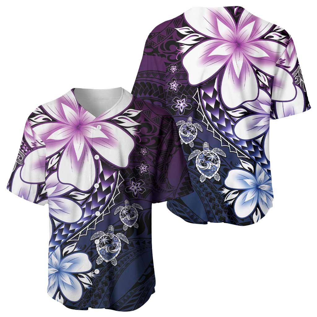 Polynesia Romantic Valentine Baseball Jersey Sea Turtle Couple With Purple Gradient Plumeria LT05 - Polynesian Pride