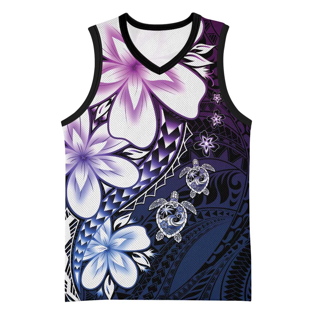 Polynesia Romantic Valentine Basketball Jersey Sea Turtle Couple With Purple Gradient Plumeria LT05 Unisex Purple - Polynesian Pride
