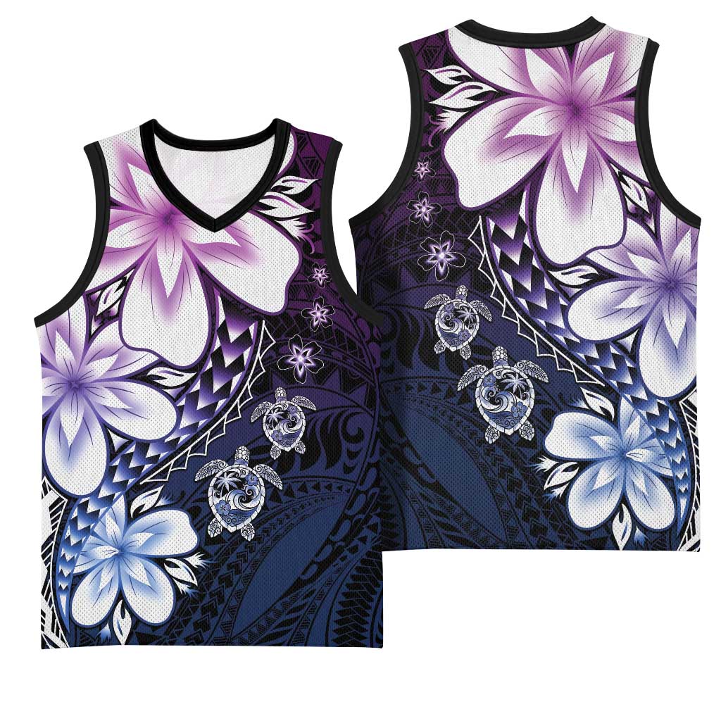 Polynesia Romantic Valentine Basketball Jersey Sea Turtle Couple With Purple Gradient Plumeria LT05 - Polynesian Pride