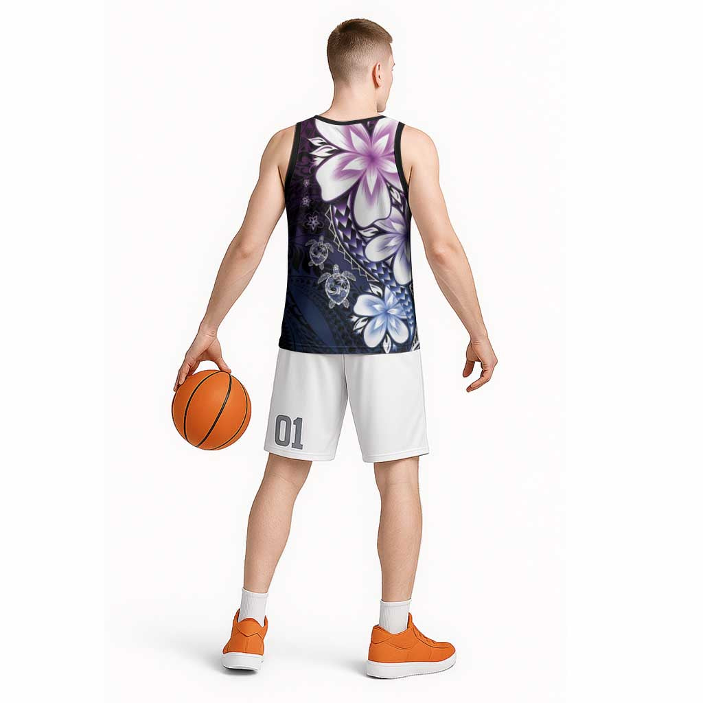 Polynesia Romantic Valentine Basketball Jersey Sea Turtle Couple With Purple Gradient Plumeria LT05 - Polynesian Pride
