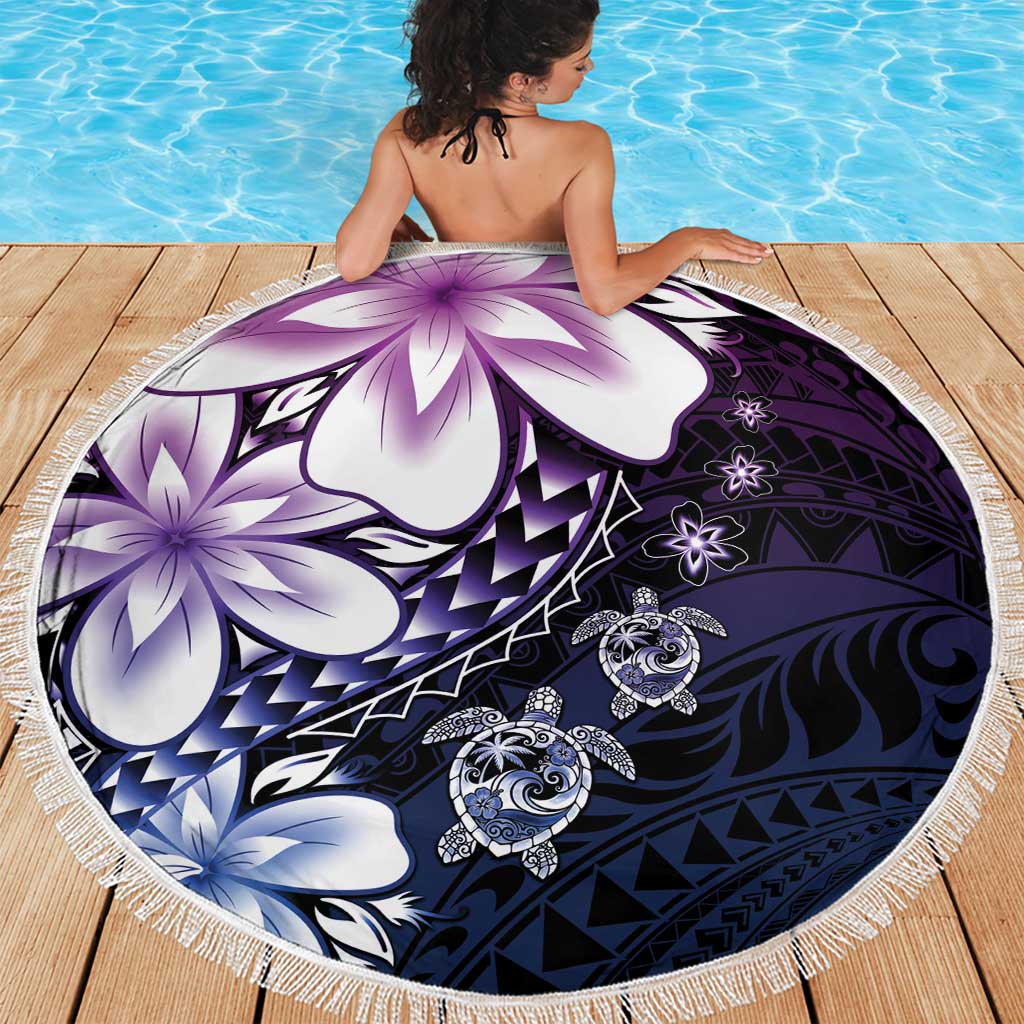 Polynesia Romantic Valentine Beach Blanket Sea Turtle Couple With Purple Gradient Plumeria LT05 - Polynesian Pride