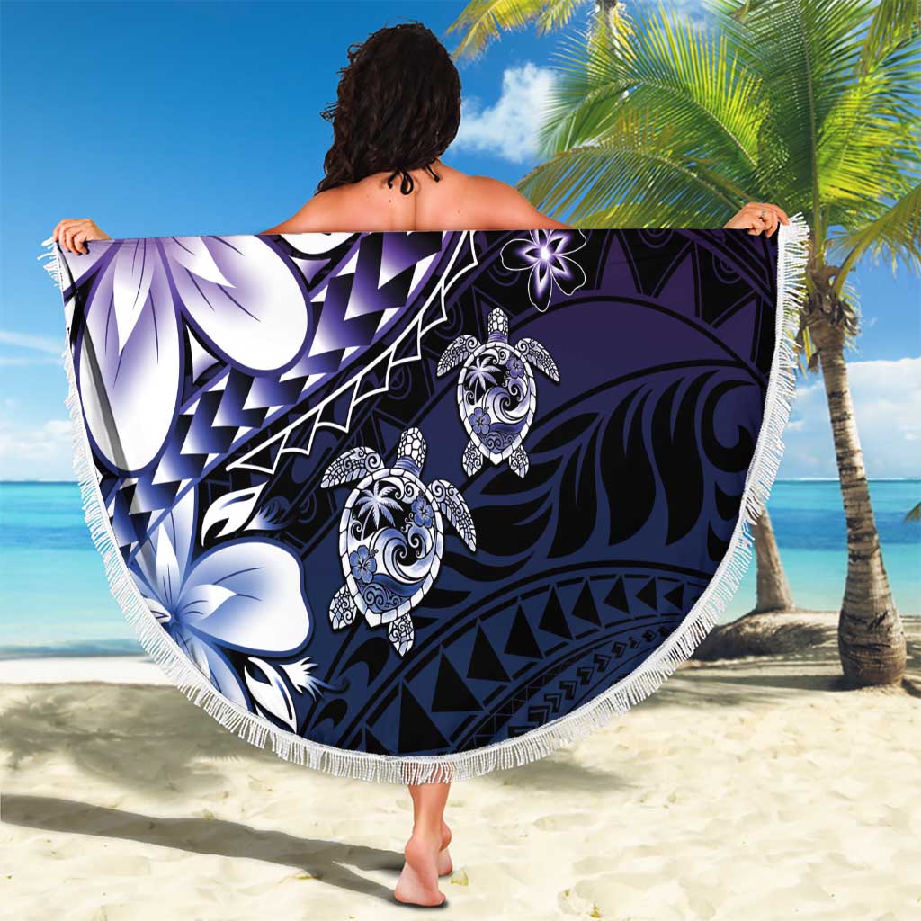 Polynesia Romantic Valentine Beach Blanket Sea Turtle Couple With Purple Gradient Plumeria LT05 - Polynesian Pride