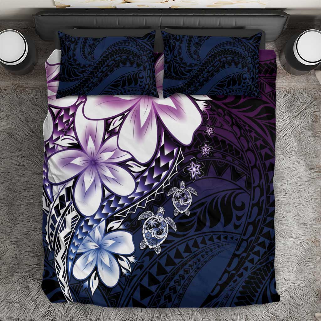 Polynesia Romantic Valentine Bedding Set Sea Turtle Couple With Purple Gradient Plumeria LT05 Purple - Polynesian Pride