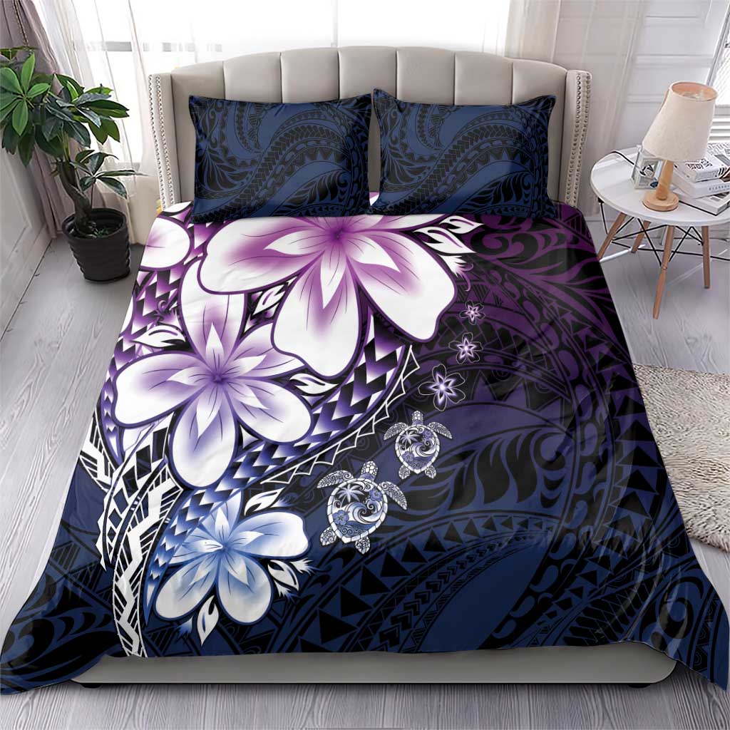 Polynesia Romantic Valentine Bedding Set Sea Turtle Couple With Purple Gradient Plumeria LT05 - Polynesian Pride
