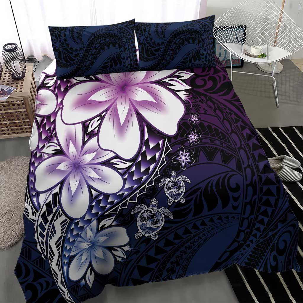 Polynesia Romantic Valentine Bedding Set Sea Turtle Couple With Purple Gradient Plumeria LT05 - Polynesian Pride