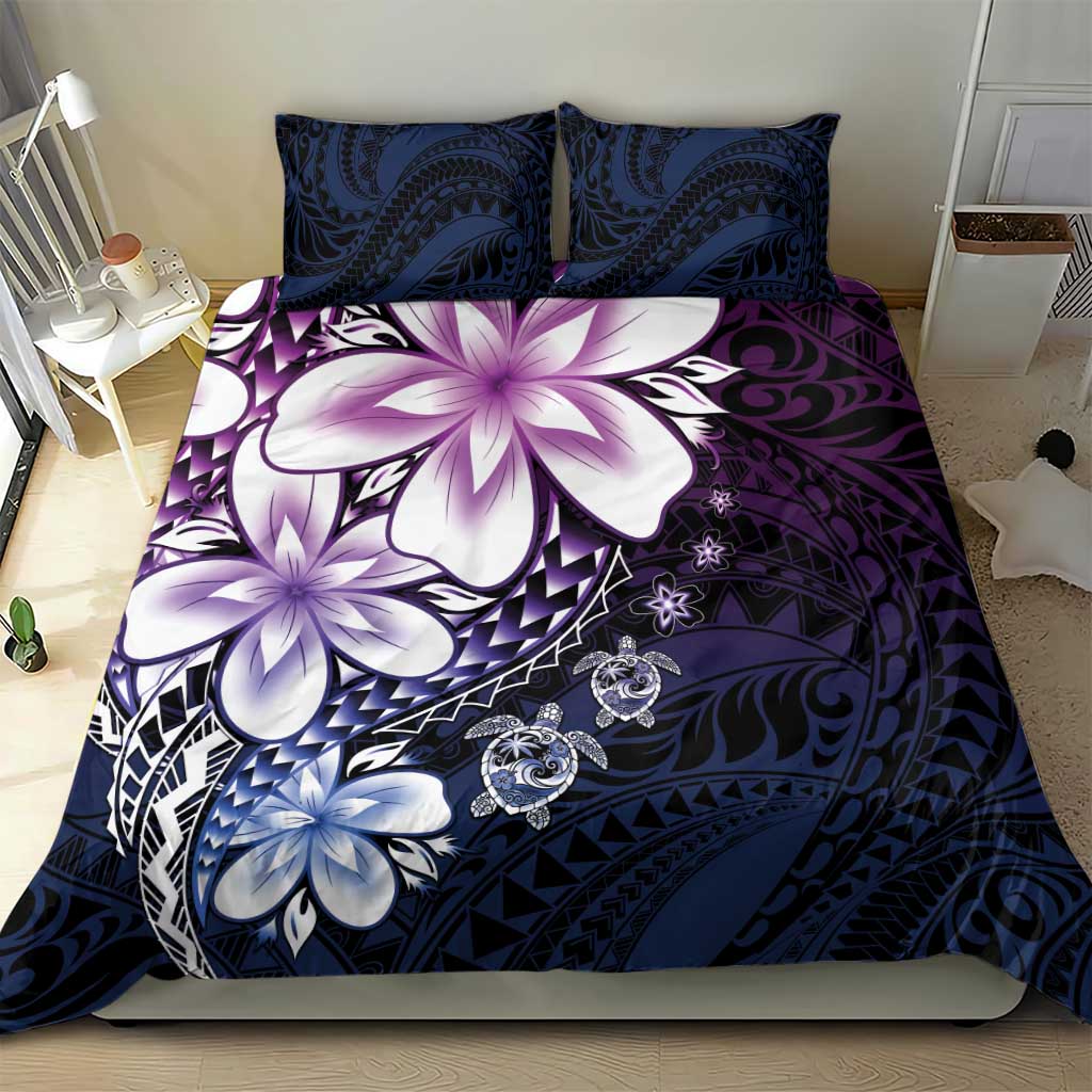 Polynesia Romantic Valentine Bedding Set Sea Turtle Couple With Purple Gradient Plumeria LT05 - Polynesian Pride