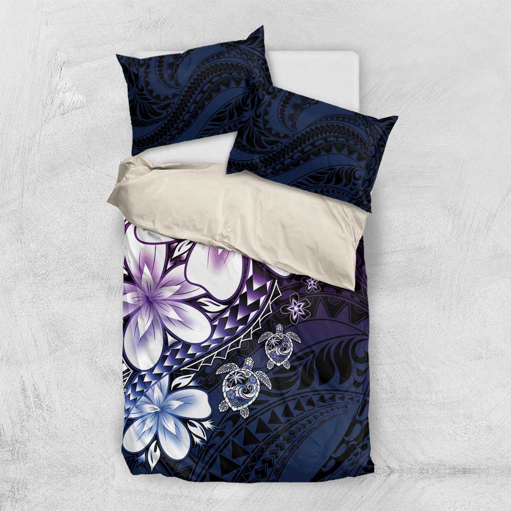 Polynesia Romantic Valentine Bedding Set Sea Turtle Couple With Purple Gradient Plumeria LT05 US Twin 172cm x 218cm Purple - Polynesian Pride