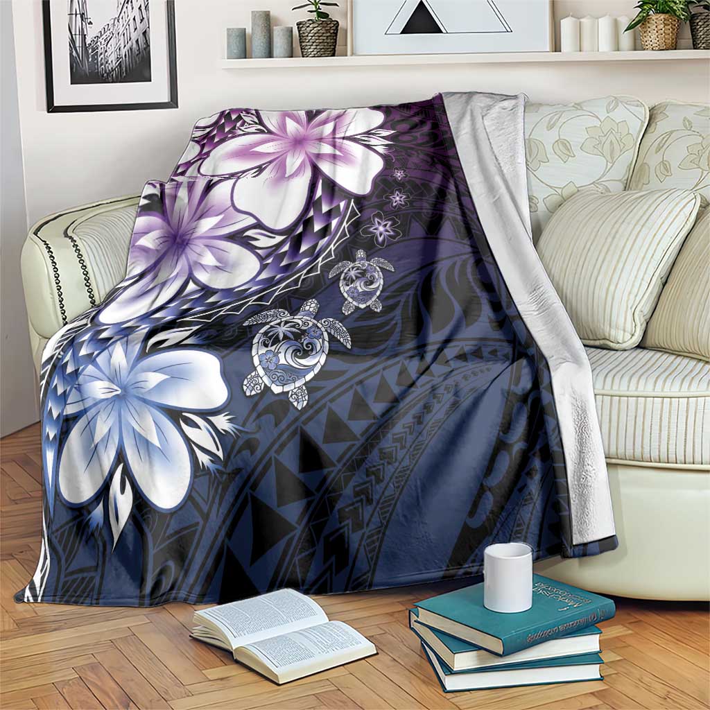 Polynesia Romantic Valentine Blanket Sea Turtle Couple With Purple Gradient Plumeria LT05 Purple - Polynesian Pride