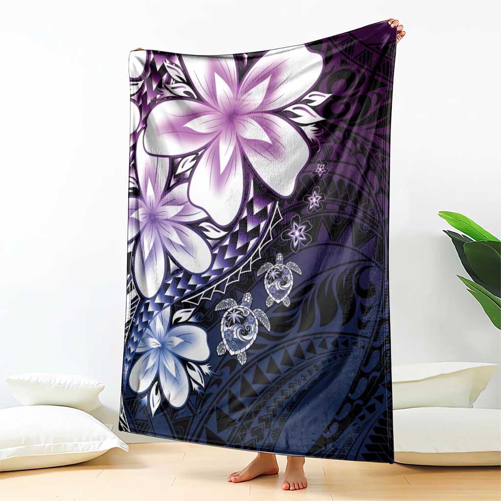 Polynesia Romantic Valentine Blanket Sea Turtle Couple With Purple Gradient Plumeria LT05 - Polynesian Pride