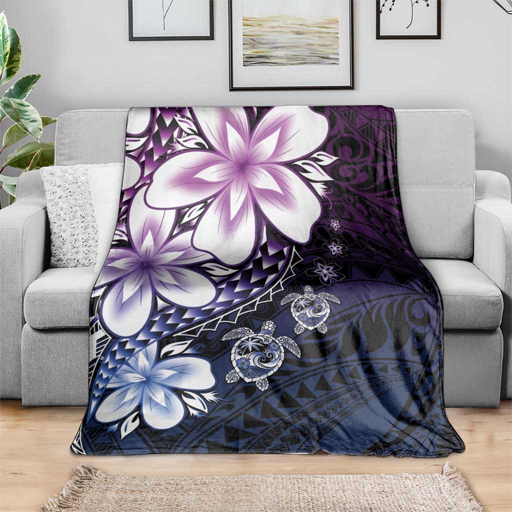 Polynesia Romantic Valentine Blanket Sea Turtle Couple With Purple Gradient Plumeria LT05 - Polynesian Pride