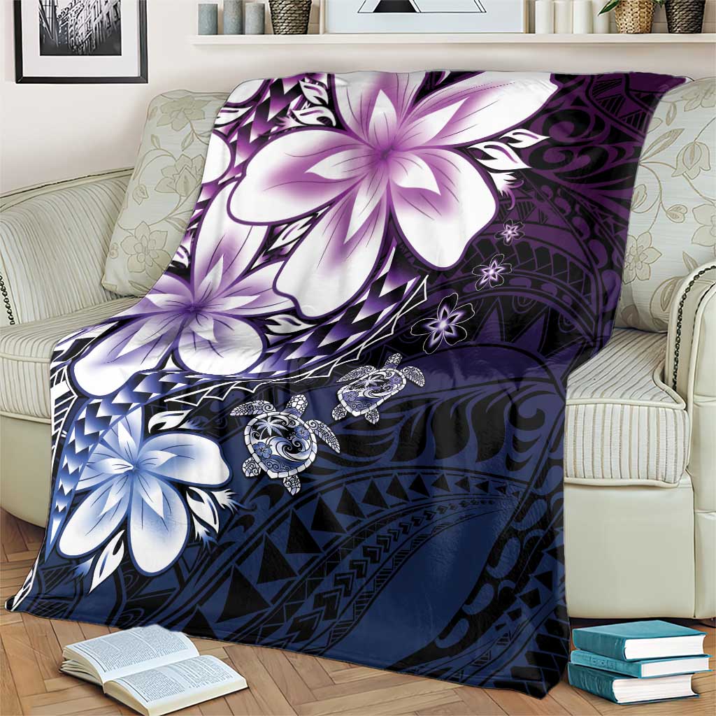 Polynesia Romantic Valentine Blanket Sea Turtle Couple With Purple Gradient Plumeria LT05 - Polynesian Pride