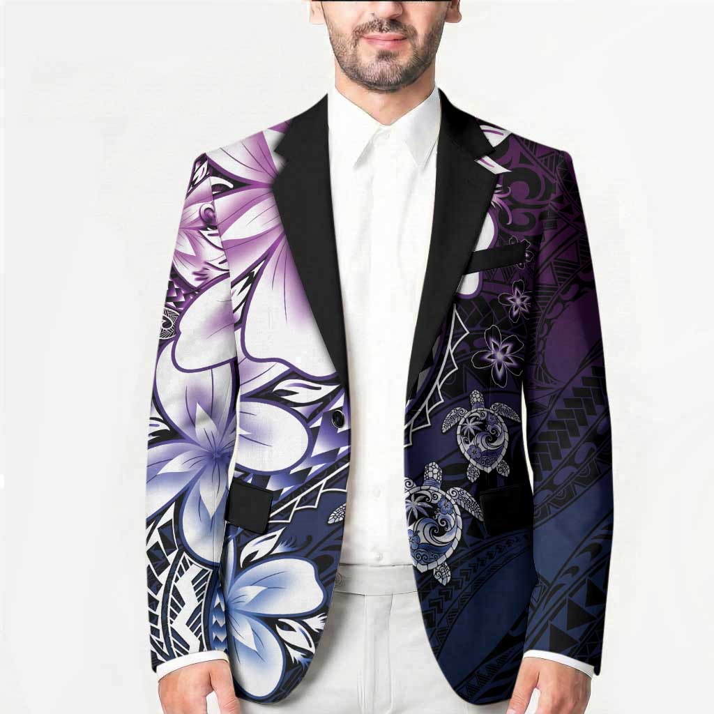 Polynesia Romantic Valentine Blazer Sea Turtle Couple With Purple Gradient Plumeria LT05 - Polynesian Pride