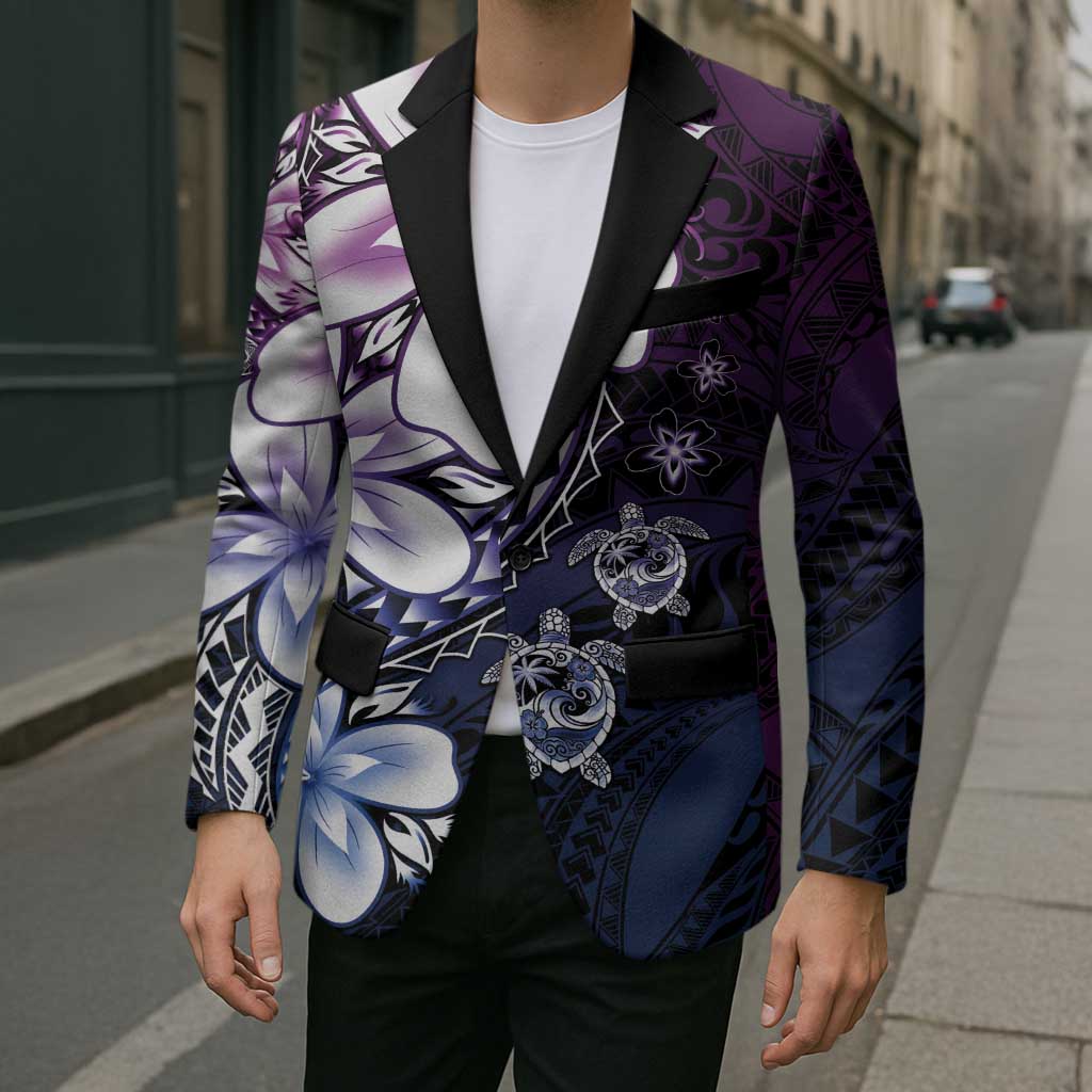 Polynesia Romantic Valentine Blazer Sea Turtle Couple With Purple Gradient Plumeria LT05 - Polynesian Pride