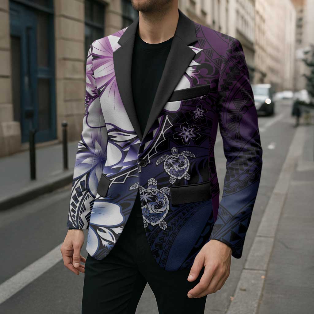 Polynesia Romantic Valentine Blazer Sea Turtle Couple With Purple Gradient Plumeria LT05 - Polynesian Pride