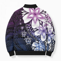 Polynesia Romantic Valentine Bomber Puffer Jacket Sea Turtle Couple With Purple Gradient Plumeria LT05 - Polynesian Pride