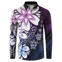 Polynesia Romantic Valentine Button Sweatshirt Sea Turtle Couple With Purple Gradient Plumeria LT05 Purple - Polynesian Pride