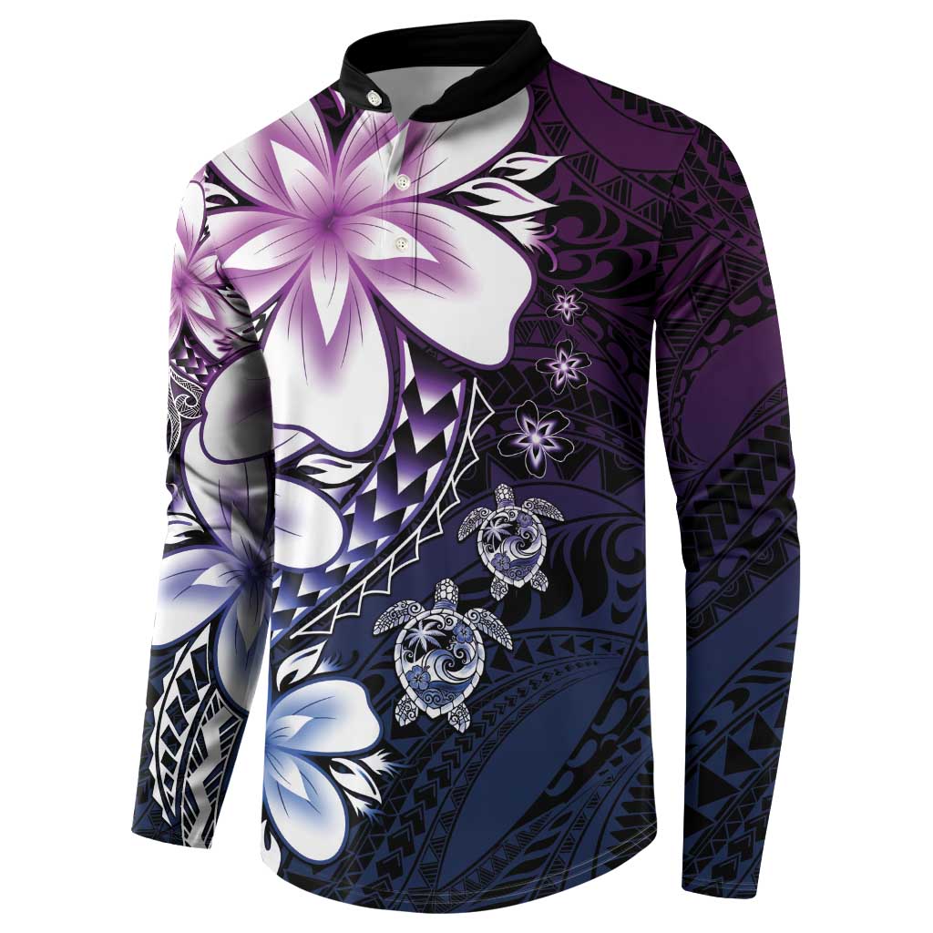 Polynesia Romantic Valentine Button Sweatshirt Sea Turtle Couple With Purple Gradient Plumeria LT05 - Polynesian Pride