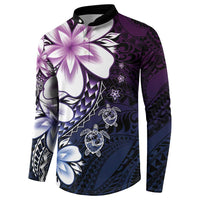 Polynesia Romantic Valentine Button Sweatshirt Sea Turtle Couple With Purple Gradient Plumeria LT05 - Polynesian Pride