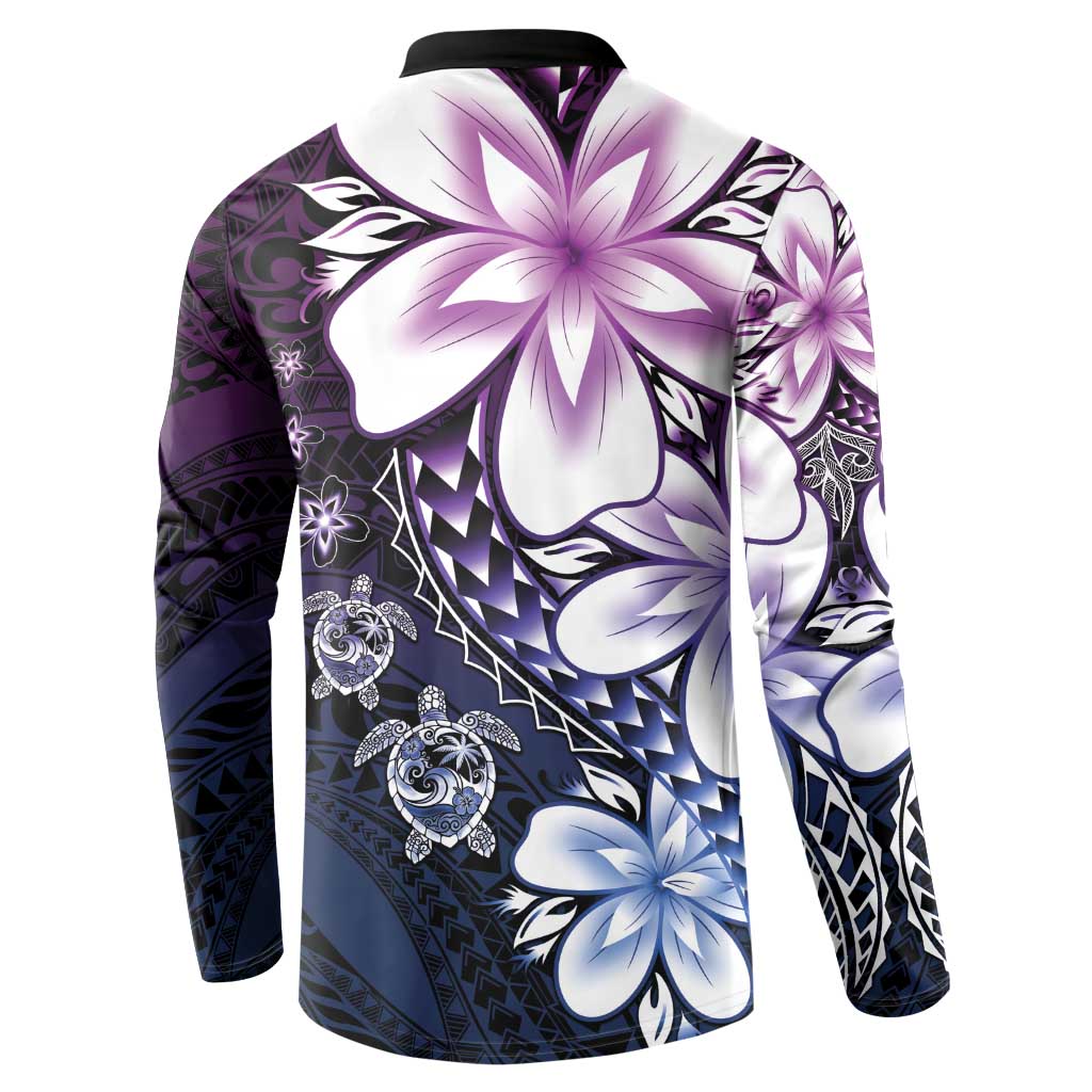 Polynesia Romantic Valentine Button Sweatshirt Sea Turtle Couple With Purple Gradient Plumeria LT05 - Polynesian Pride