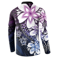 Polynesia Romantic Valentine Button Sweatshirt Sea Turtle Couple With Purple Gradient Plumeria LT05 - Polynesian Pride